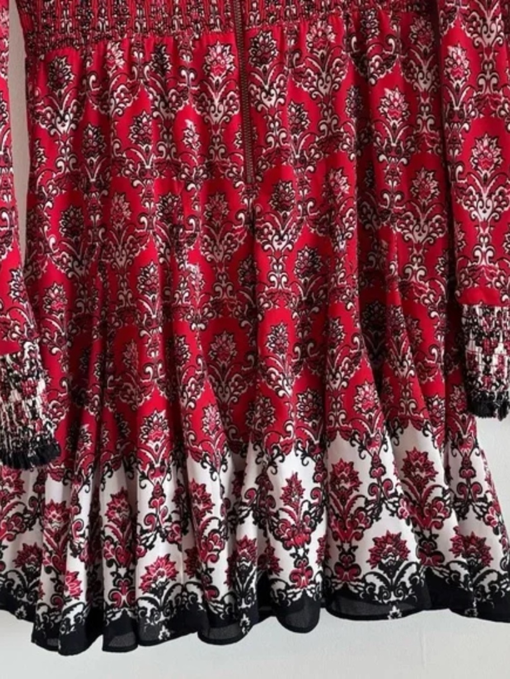 Alice + Olivia | Elvira Smocked Bodice Boho Puff Sleeve Mini Dress 4 - Picture 11 of 14